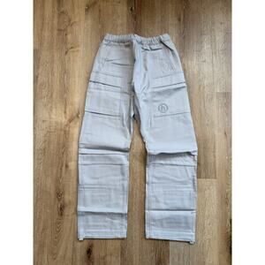 Hidden NY Tech Cargo Denim Pants Light Grey Tonal Logo Size S NWT Wide Leg